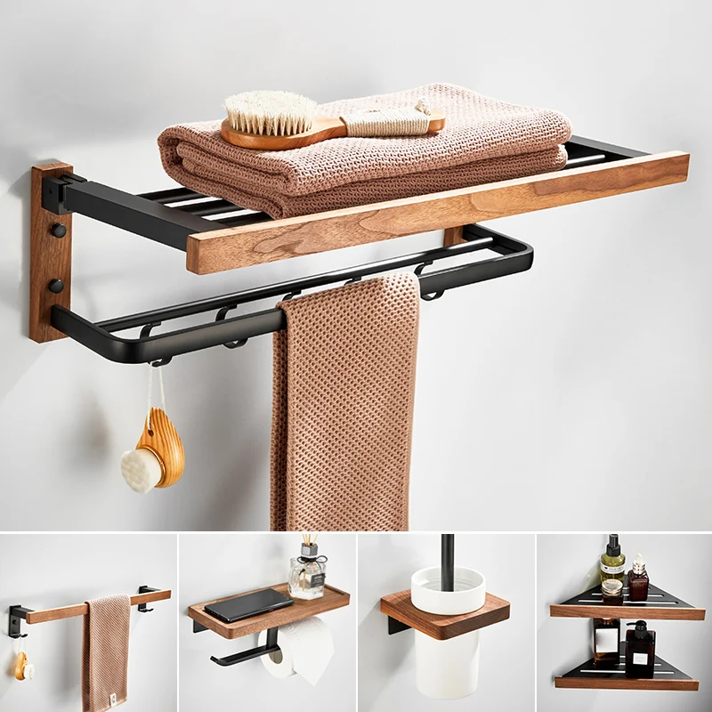 Juego de accesorios de baño de 7 piezas Juego de accesorios de baño de metal y madera maciza Clearhalo