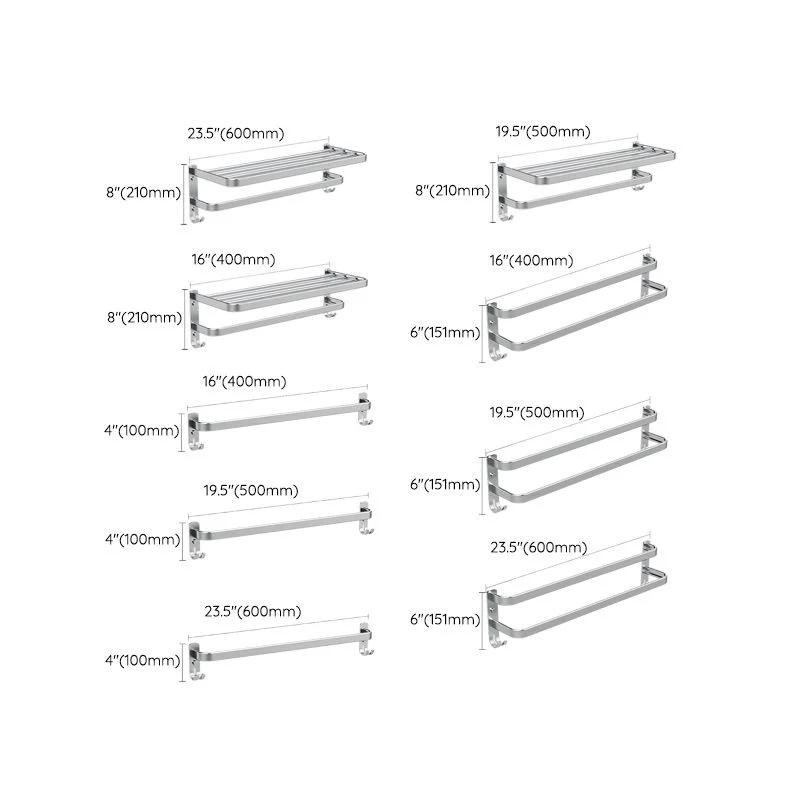 Juego de accesorios de baño de 7 piezas Juego de baño moderno de aluminio en color plateado Clearhalo