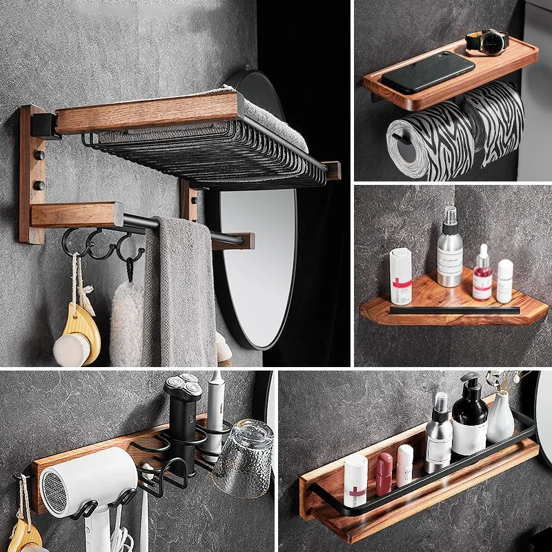 Juego de accesorios de baño de 7 piezas Juego de herrajes para accesorios de baño de madera y metal Clearhalo
