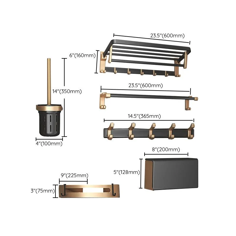 Juego de accesorios de baño de 6 piezas de metal contemporáneo con estante para bañera Clearhalo