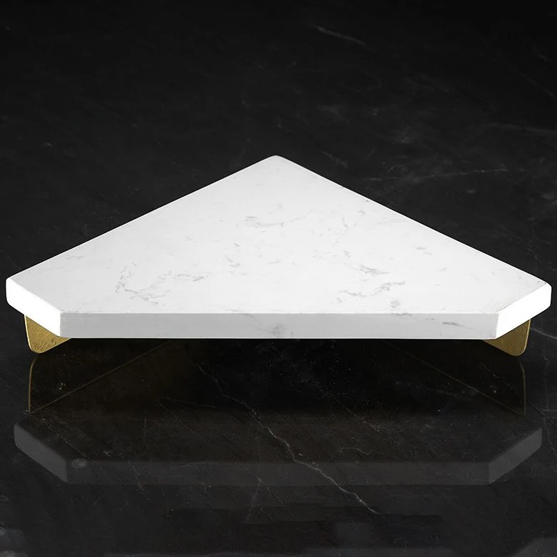 Juego de accesorios de baño de 2 piezas de mármol, estante de baño de metal cepillado Blanco Clearhalo