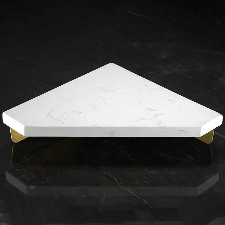 Juego de accesorios de baño de 2 piezas de mármol, estante de baño de metal cepillado Blanco Clearhalo
