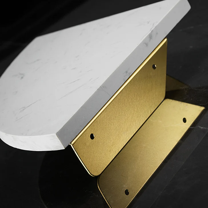 Juego de accesorios de baño de 2 piezas de mármol, estante de baño de metal cepillado Blanco Clearhalo