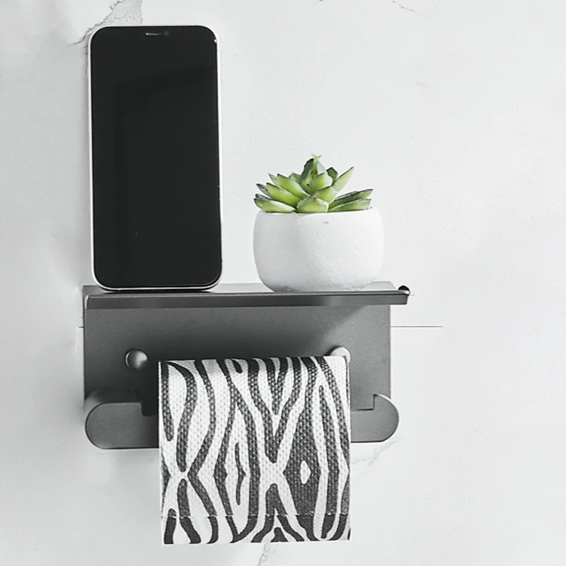 Juego de accesorios de baño de 7 piezas negro mate/gris con estante de baño/barra para toallas/ganchos para bata Clearhalo