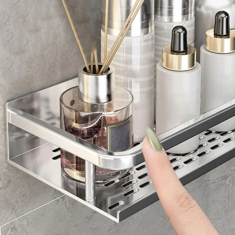 Juego de accesorios de baño plateados Estante de baño de metal de 1/2/3 piezas Clearhalo