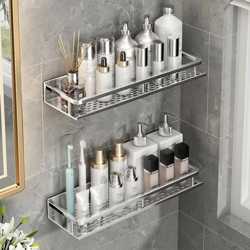 Juego de accesorios de baño plateados Estante de baño de metal de 1/2/3 piezas Clearhalo