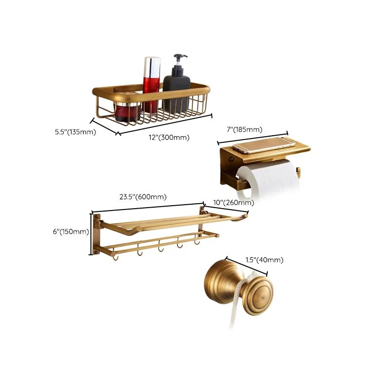 Juego de accesorios de baño tradicional de 4 piezas Juego de accesorios de baño de latón dorado Clearhalo