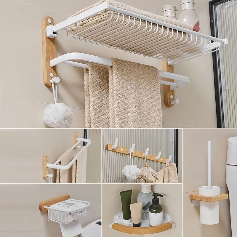 Juego de accesorios para baño de aluminio y madera, color blanco Clearhalo