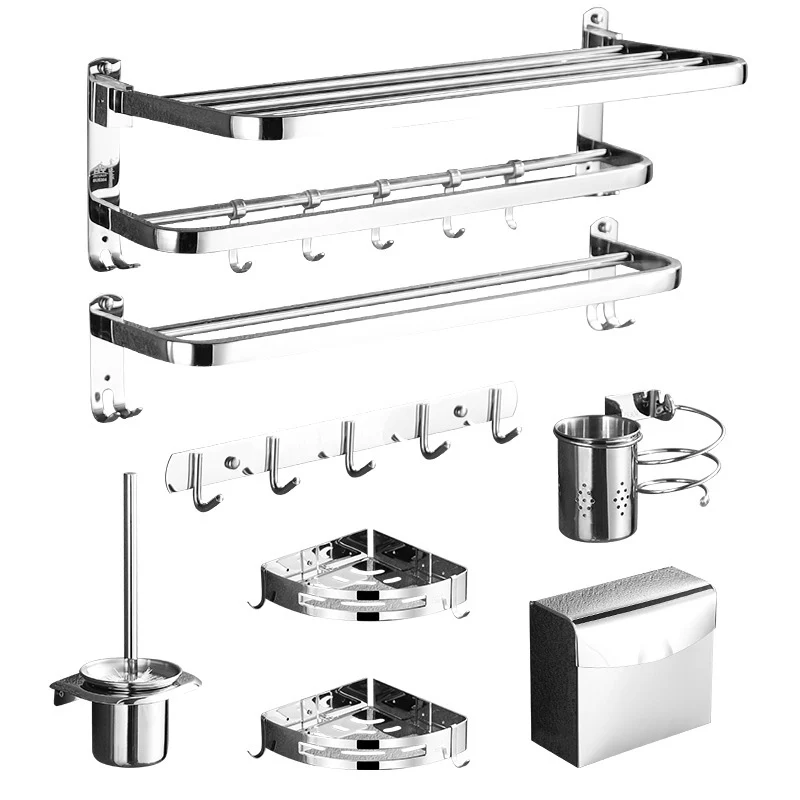 Juego de accesorios para baño de cromo pulido en acero inoxidable con estante para baño/ganchos para bata/barra para toall...
