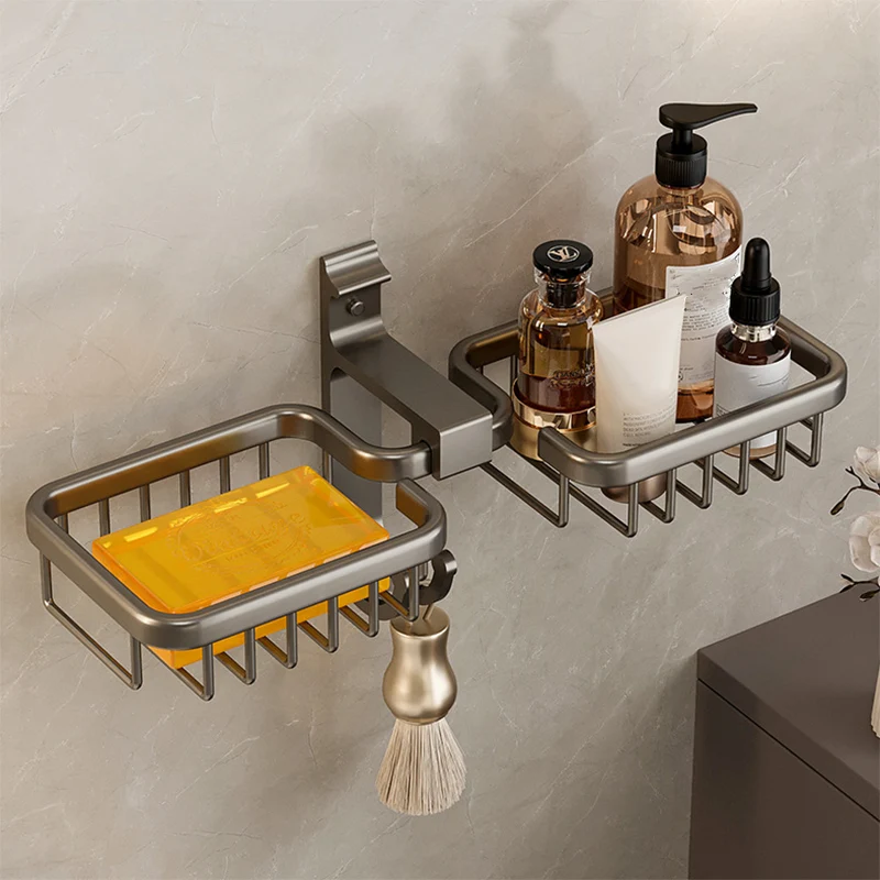 Juego de accesorios para baño moderno, estante para baño, juego de accesorios para baño negro/plateado/gris Clearhalo