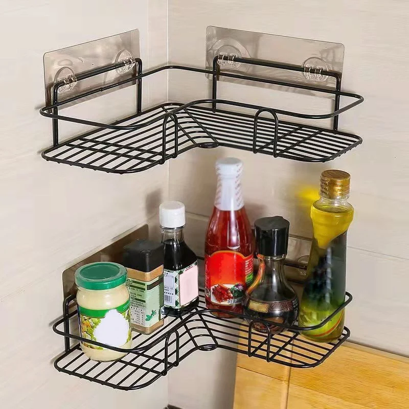 Juego de accesorios para baño moderno, juego de accesorios para baño con montaje adhesivo y estante para baño Negro Clearhalo