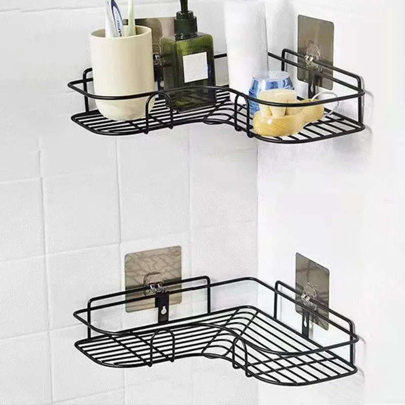 Juego de accesorios para baño moderno, juego de accesorios para baño con montaje adhesivo y estante para baño Negro Clearhalo