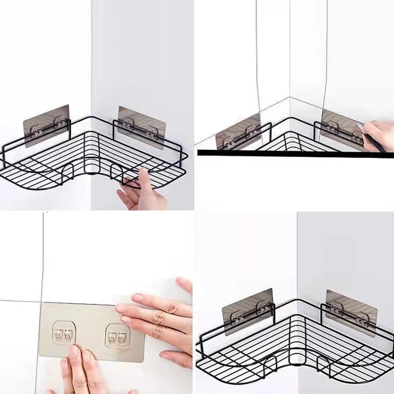 Juego de accesorios para baño moderno, juego de accesorios para baño con montaje adhesivo y estante para baño Negro Clearhalo