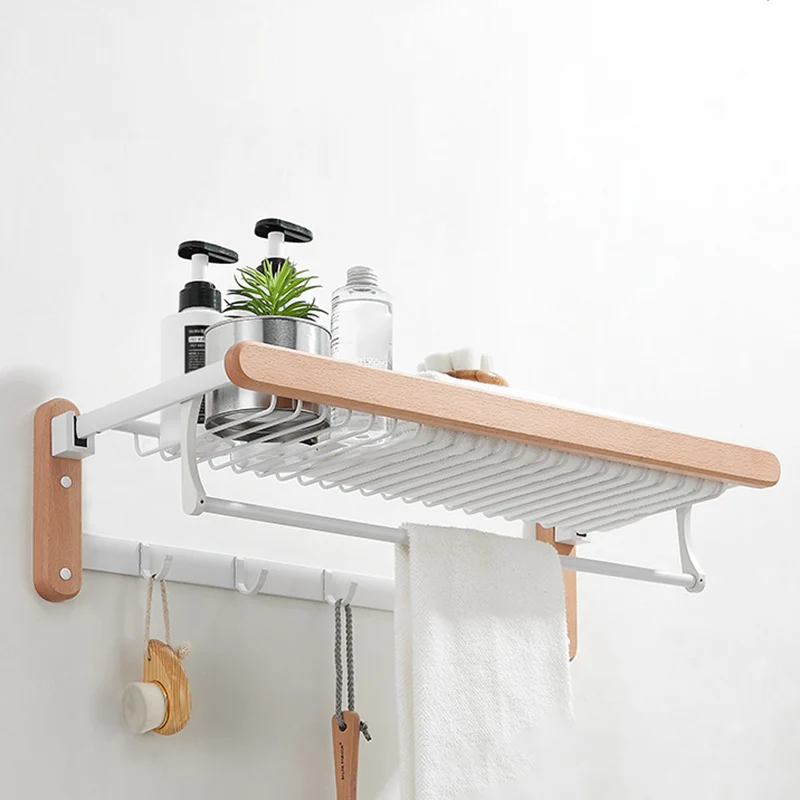 Juego de baño blanco Accesorio de baño de madera maciza y aluminio, individual o en conjunto Clearhalo