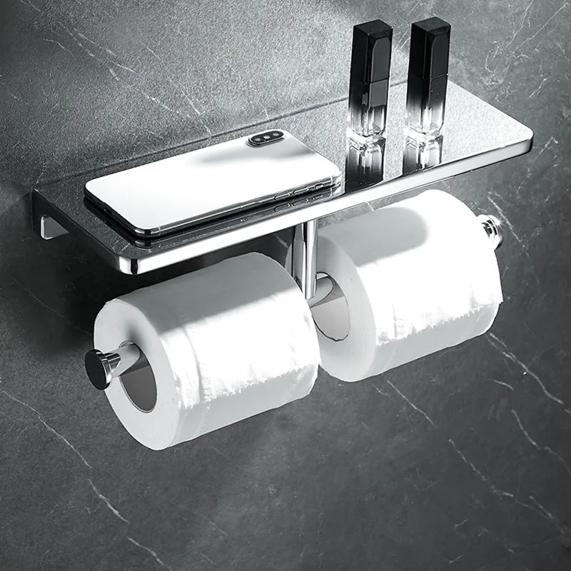 Juego de baño contemporáneo de 2 piezas en acero inoxidable con soporte para papel en cromo pulido Clearhalo