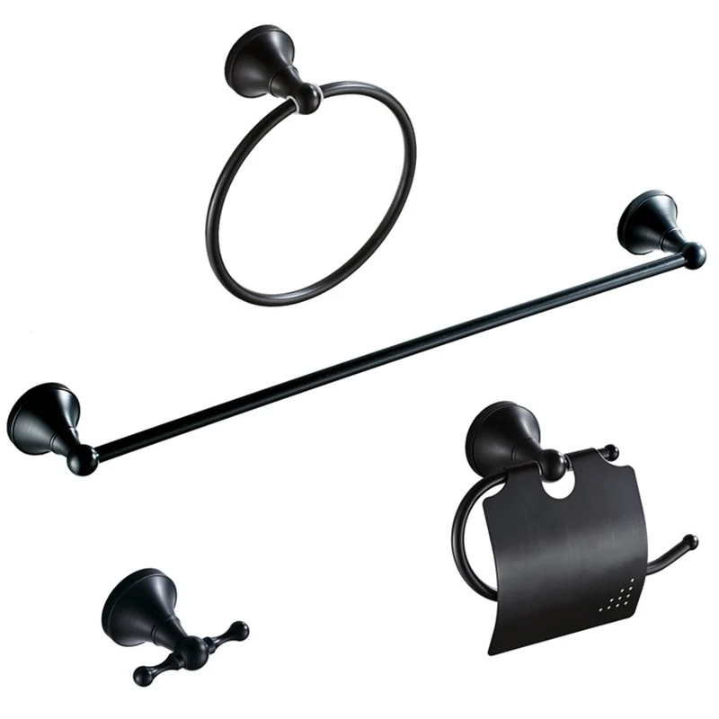 Juego de baño de metal Juego de accesorios de baño negro de estilo tradicional de 4 piezas Clearhalo