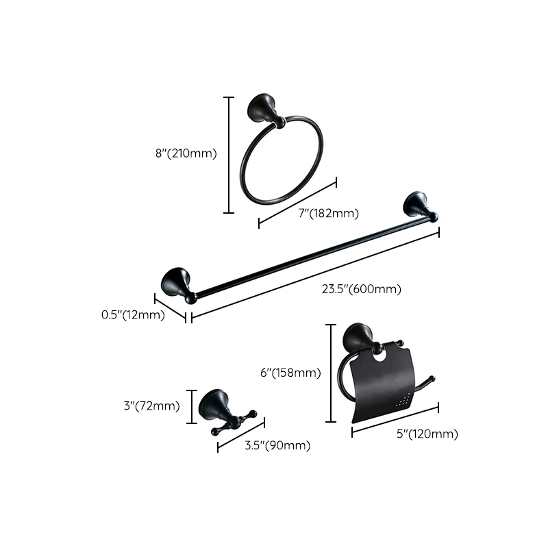 Juego de baño de metal Juego de accesorios de baño negro de estilo tradicional de 4 piezas Clearhalo