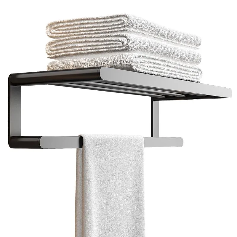 Juego de baño moderno con estante para baño, toallero y soporte para papel, accesorios de baño negros Clearhalo