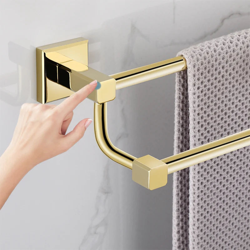 Juego de baño moderno dorado, oro pulido, 4 piezas, toallero y soporte para papel Clearhalo