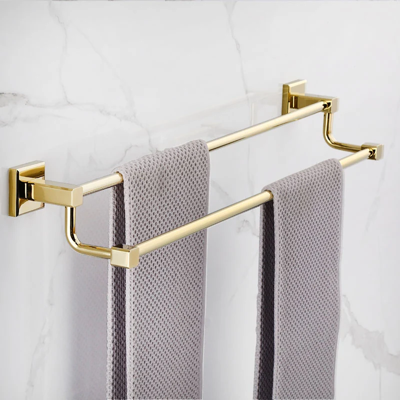 Juego de baño moderno dorado, oro pulido, 4 piezas, toallero y soporte para papel Clearhalo