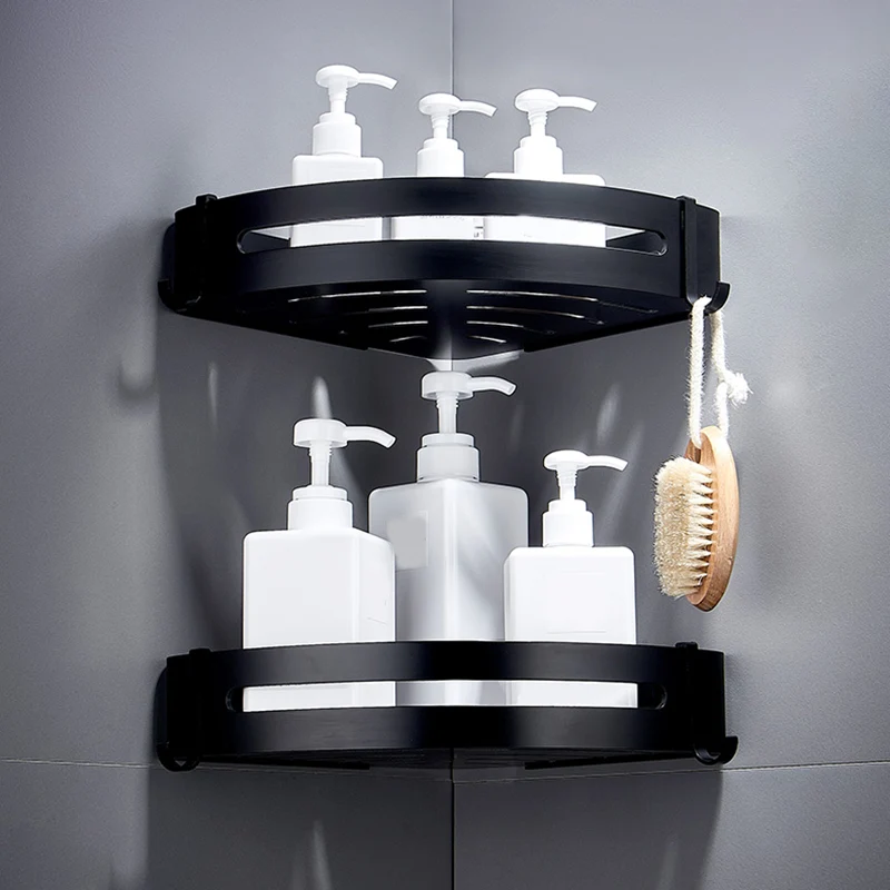 Juego de baño negro moderno estante de baño antioxidante de 1/2/3 piezas Clearhalo