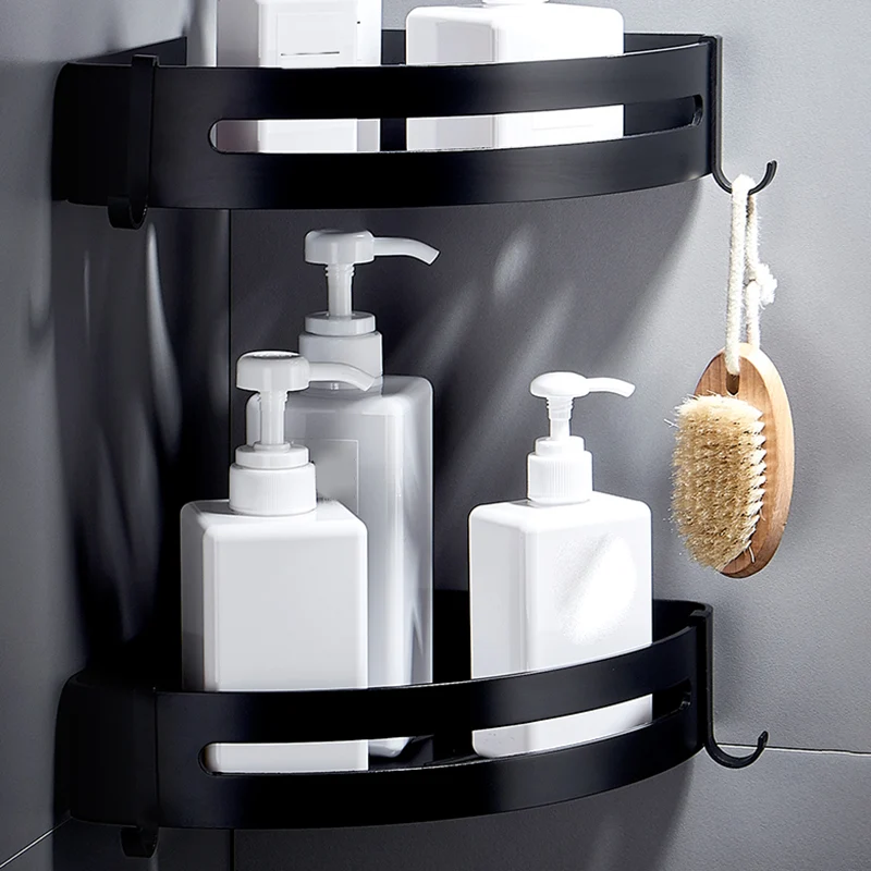 Juego de baño negro moderno estante de baño antioxidante de 1/2/3 piezas Clearhalo