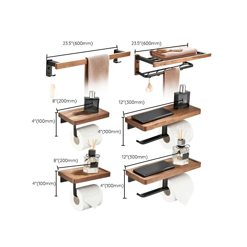 Juego de baño de nogal Juego de herrajes para accesorios de baño de metal negro Clearhalo