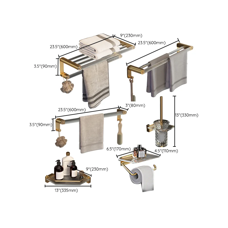 Juego de baño de 6 piezas Juego de herrajes para accesorios de baño de aluminio y acrílico Clearhalo