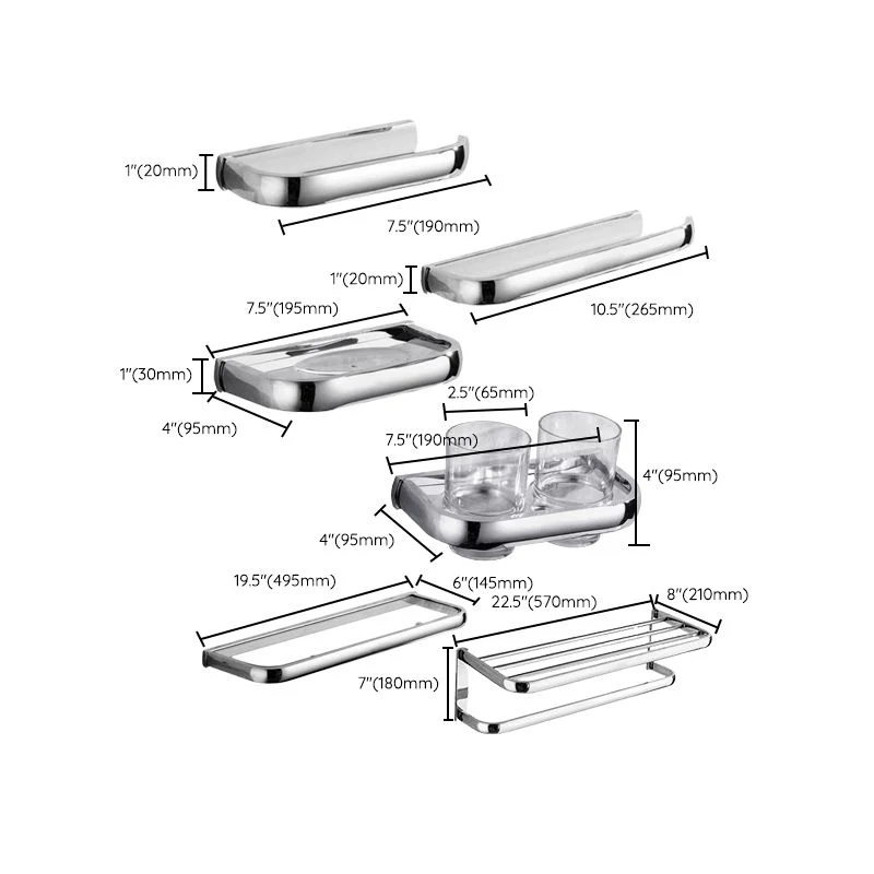 Juego de baño plateado contemporáneo con estante para baño y toallero Clearhalo