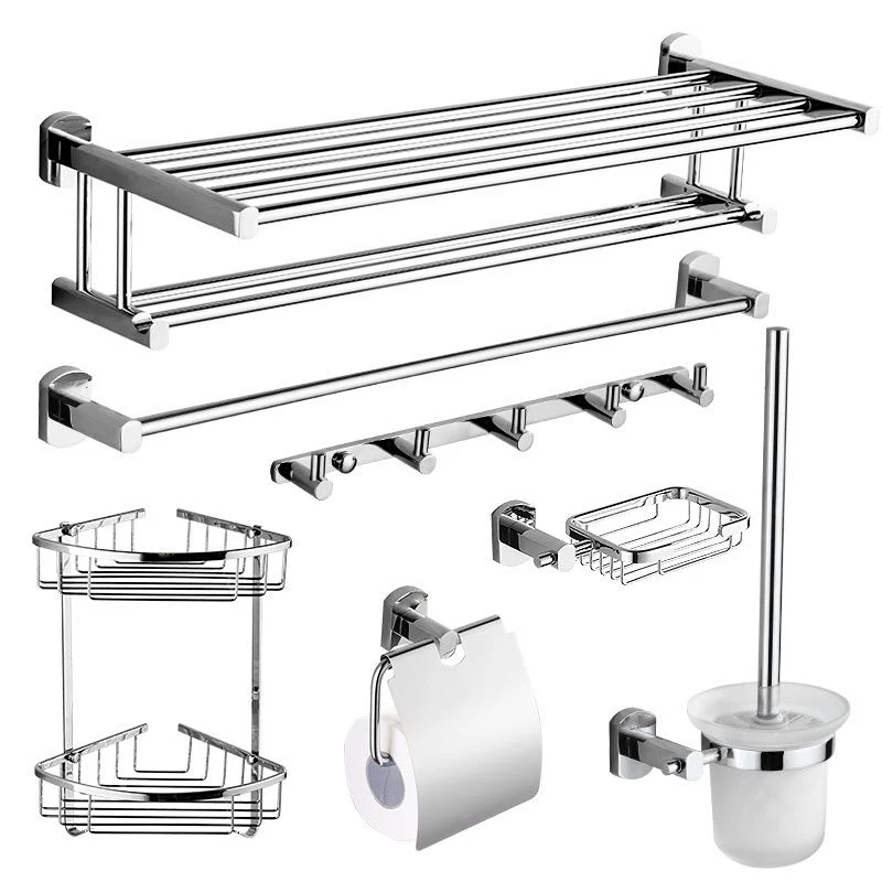 Juego de herrajes para accesorios de baño contemporáneos en metal plateado Clearhalo