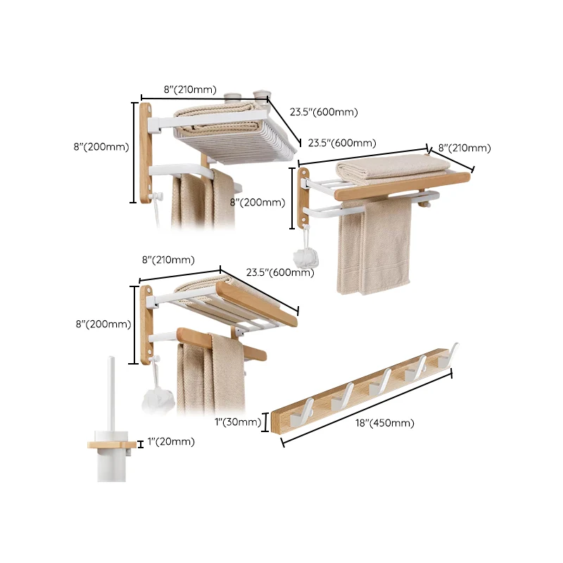 Juego de herrajes para accesorios de baño de madera maciza y metal blanco Blanco Clearhalo