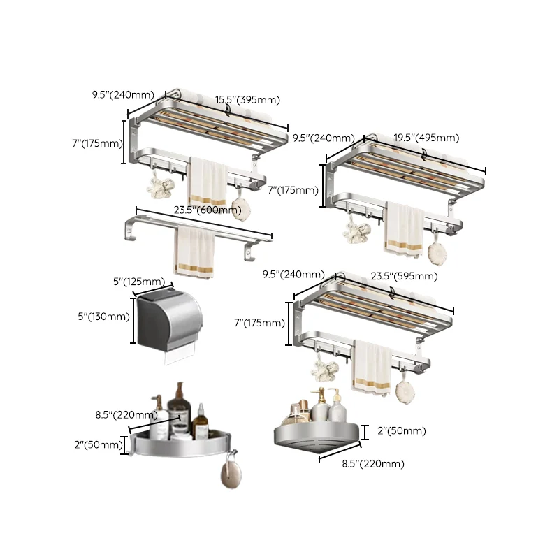 Juego de herrajes para accesorios de baño modernos Juego de herrajes para accesorios de baño plateados Clearhalo