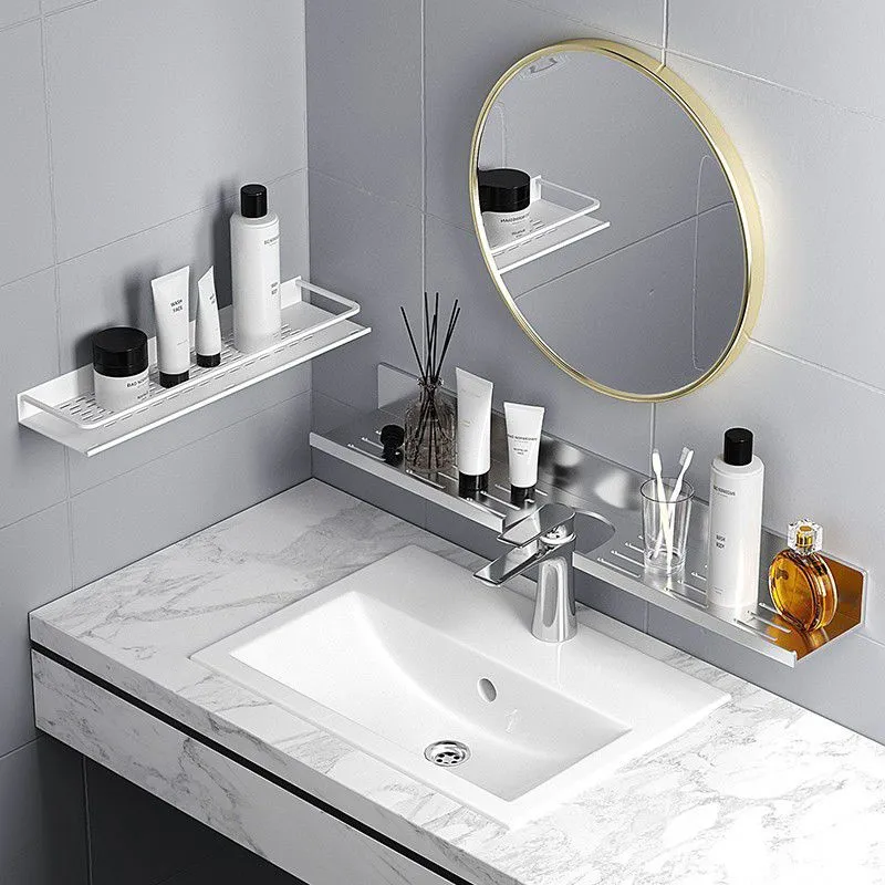 Juego de herrajes para baño de estilo moderno de 2 piezas, estante para baño en aluminio Clearhalo