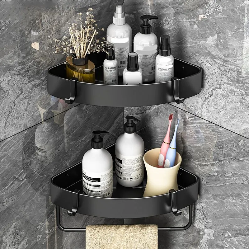 Juego de herrajes para baño de metal blanco y negro moderno, estante para baño, juego de herrajes para baño Clearhalo