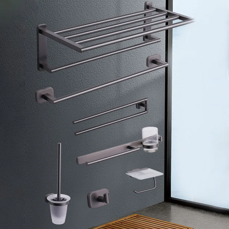 Juego de herrajes para baño de metal moderno Juego de herrajes para accesorios de baño negros Clearhalo