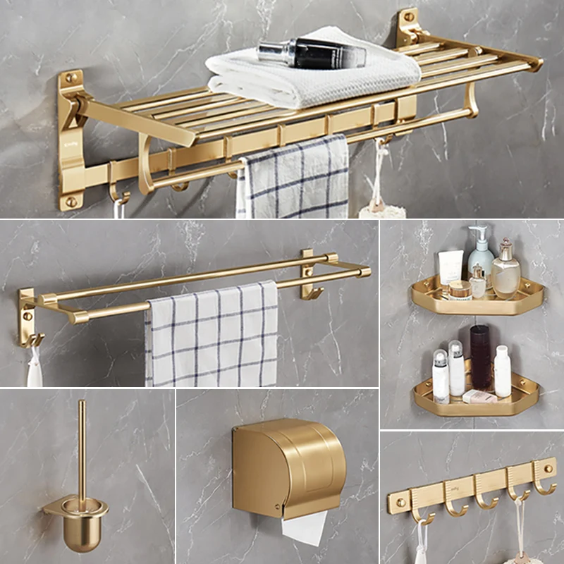Juego de herrajes para baño de metal moderno Juego de herrajes para accesorios de baño dorados Clearhalo