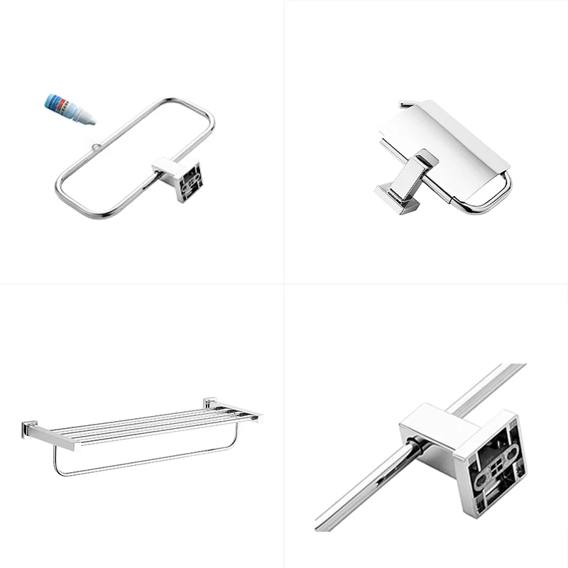 Juego de herrajes para baño de plata de metal, herrajes adhesivos para baño de 5 piezas Clearhalo