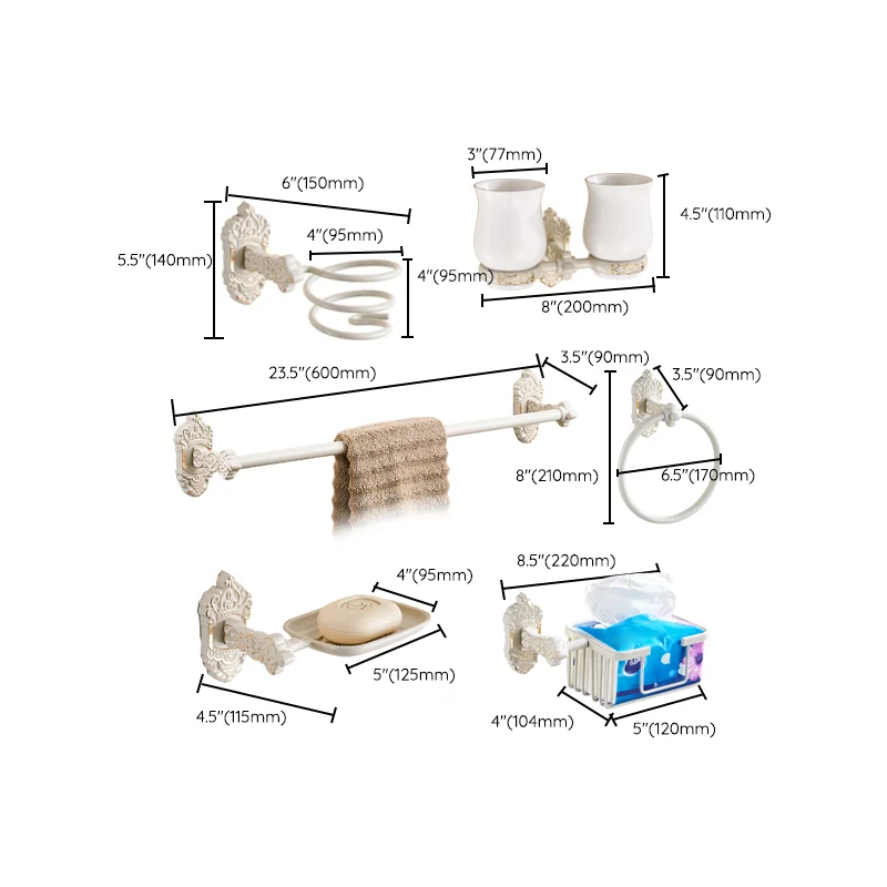 Juego de herrajes para baño tradicional Juego de herrajes para accesorios de baño blancos Clearhalo