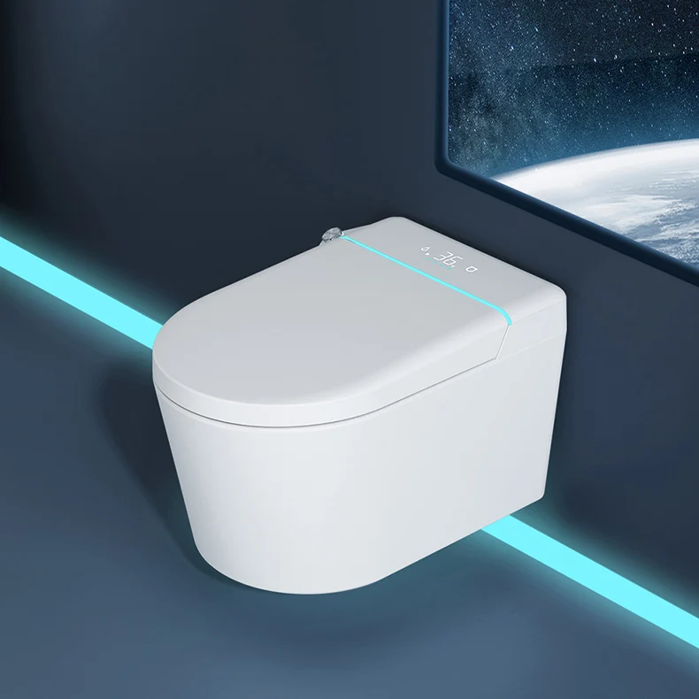 Juego de inodoro suspendido alargado moderno con sensor de pie tipo descarga con un chorro de agua Clearhalo