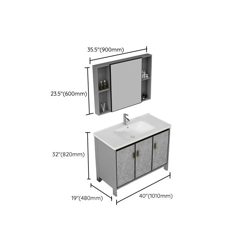 Juego de tocador de baño con cajón, grifo de lavabo de cerámica, juego de tocador independiente con espejo Clearhalo