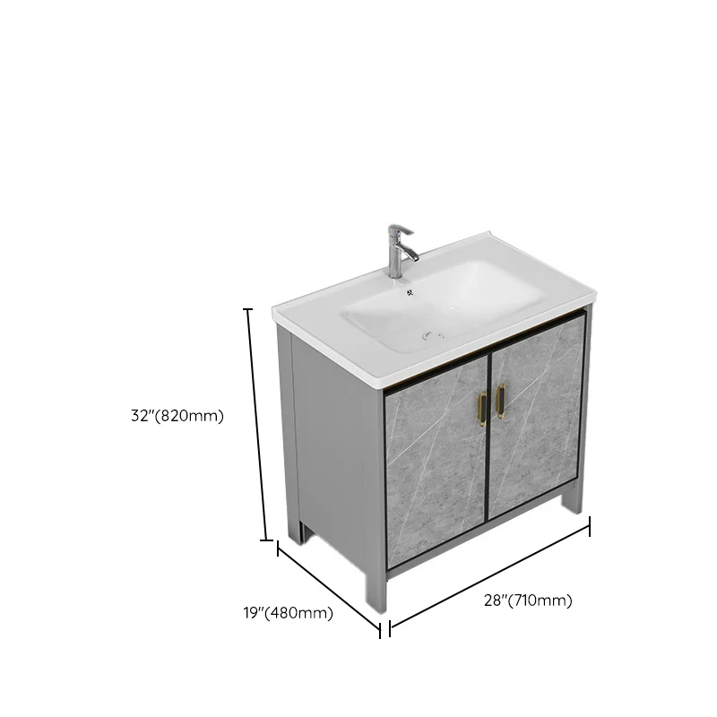 Juego de tocador de baño con cajón, grifo de lavabo de cerámica, juego de tocador independiente con espejo Clearhalo