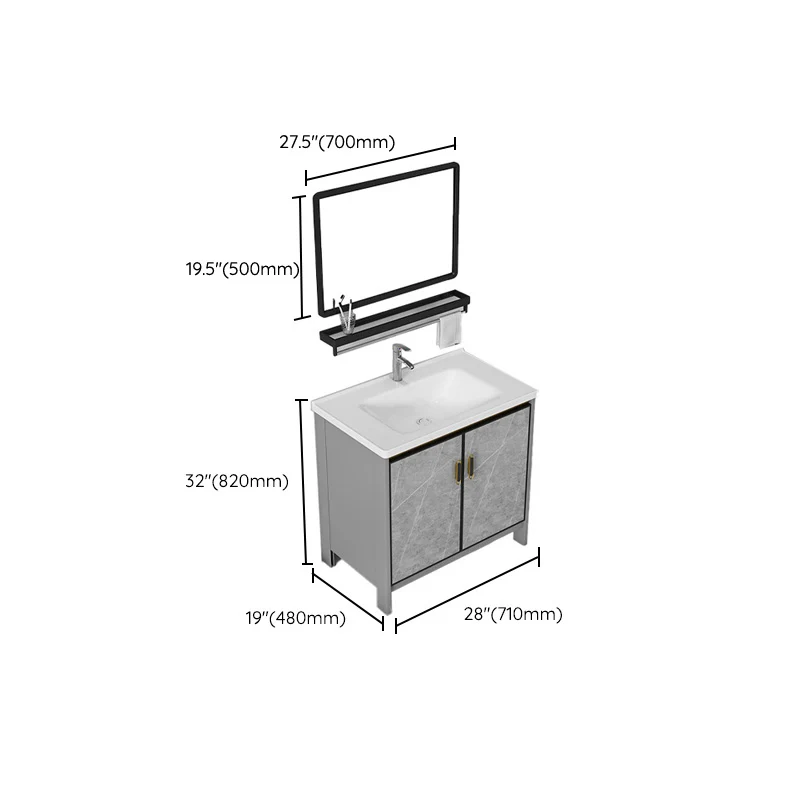 Juego de tocador de baño con cajón, grifo de lavabo de cerámica, juego de tocador independiente con espejo Clearhalo