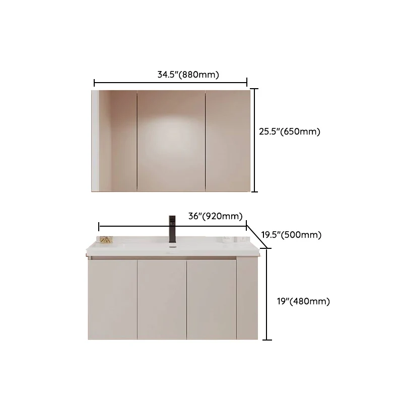 Juego de tocador de baño con lavabo individual, rectangular, moderno, de madera maciza, color blanco Clearhalo