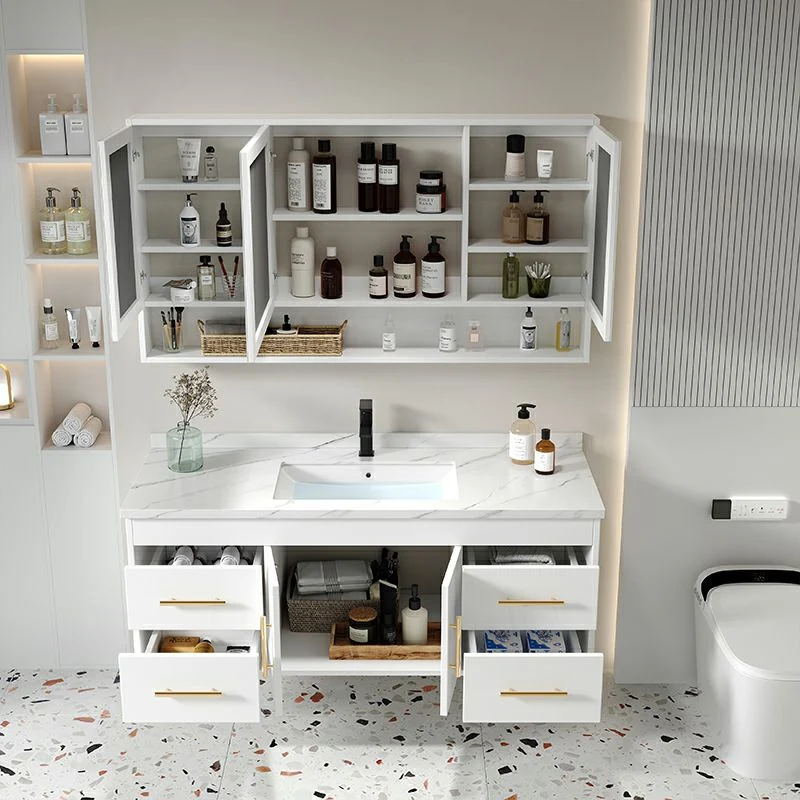 Juego de tocador de baño contemporáneo montado en la pared con puerta de cierre suave Clearhalo