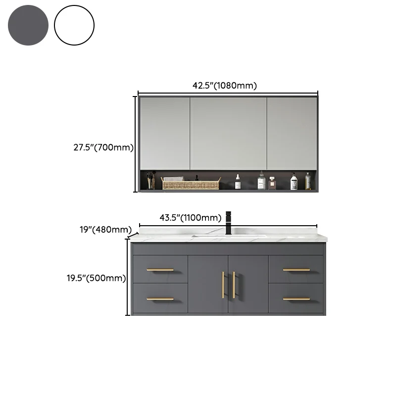 Juego de tocador de baño contemporáneo montado en la pared con puerta de cierre suave Clearhalo