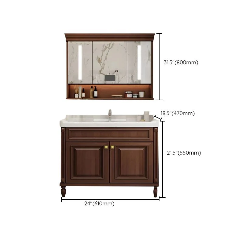 Juego de tocador de baño, estante de almacenamiento con espejo, fregadero de cerámica, tocador de fregadero de 2 puertas c...