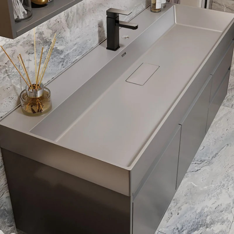 Juego de tocador de baño estándar montado en la pared moderno de madera maciza gris Clearhalo