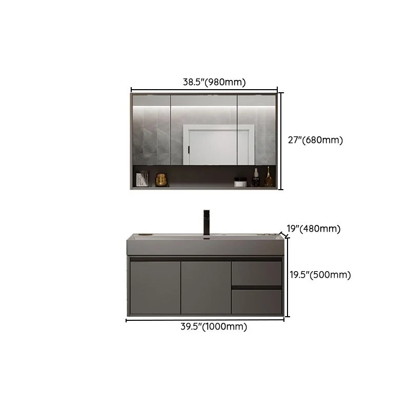 Juego de tocador de baño estándar montado en la pared moderno de madera maciza gris Clearhalo