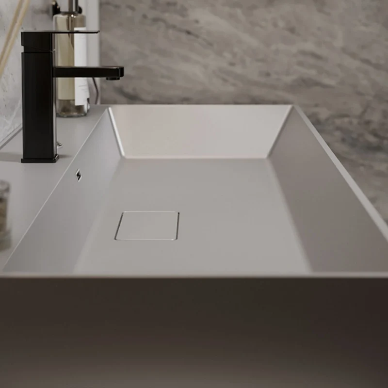 Juego de tocador de baño estándar montado en la pared moderno de madera maciza gris Clearhalo