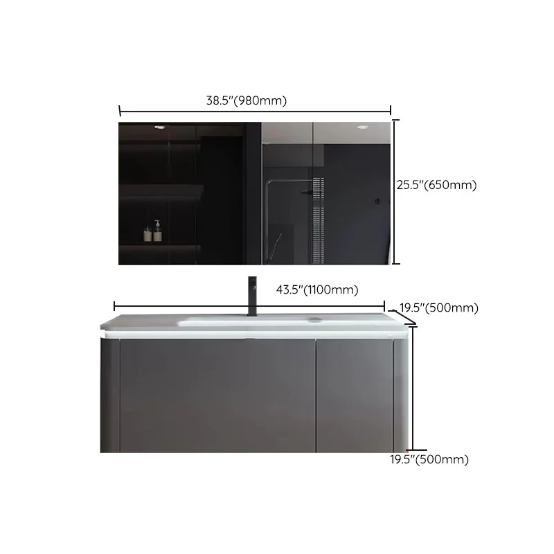 Juego de tocador de baño estándar montado en la pared rectangular moderno de madera gris Clearhalo